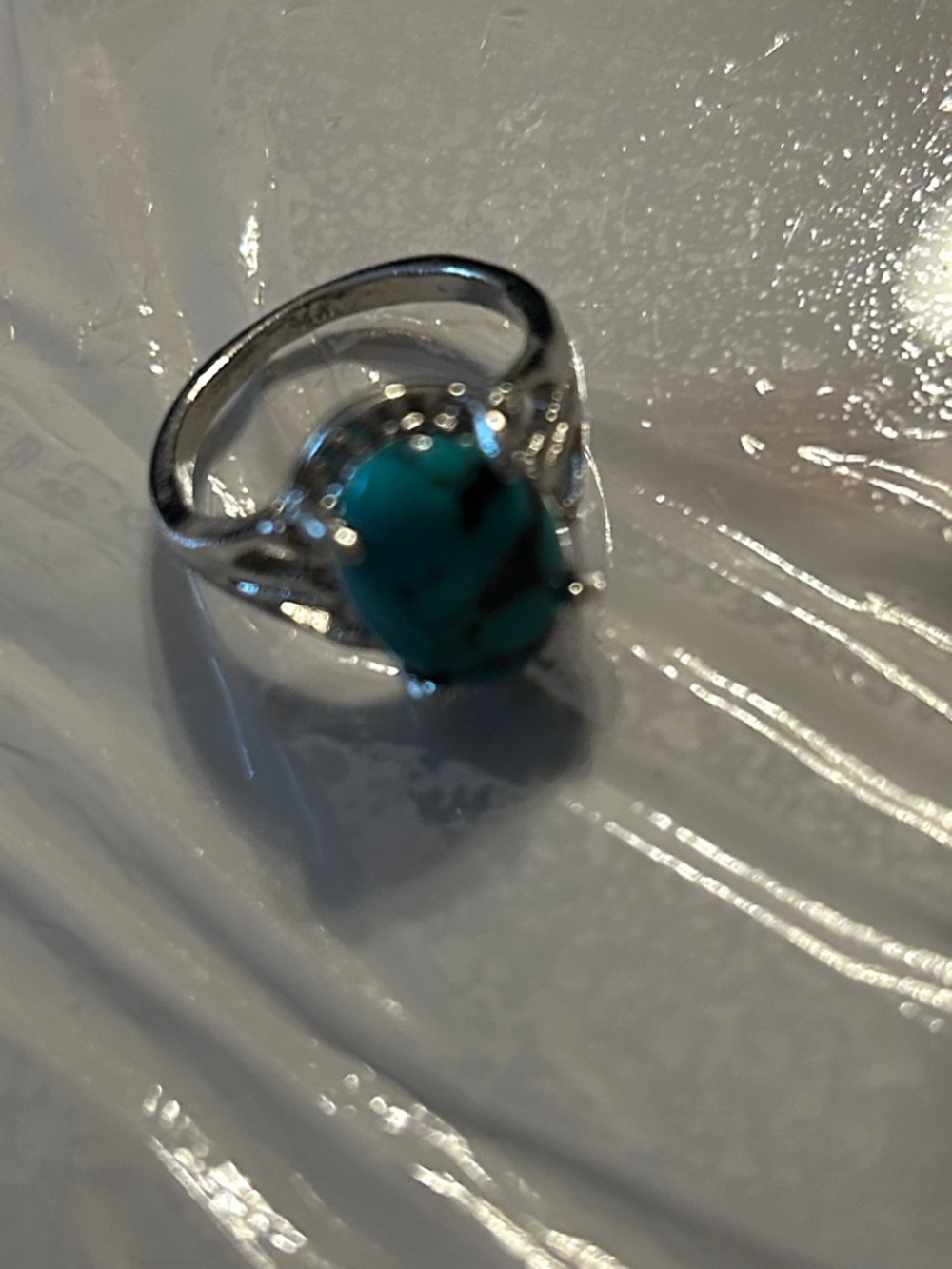 Silver Ring with Turquoise type Stone - Elegant Women's Jewelry